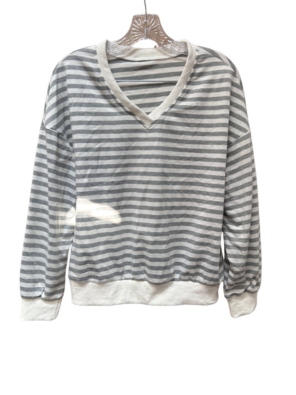 NEW Grey and White Striped Long Sleeve Top - Misses Small